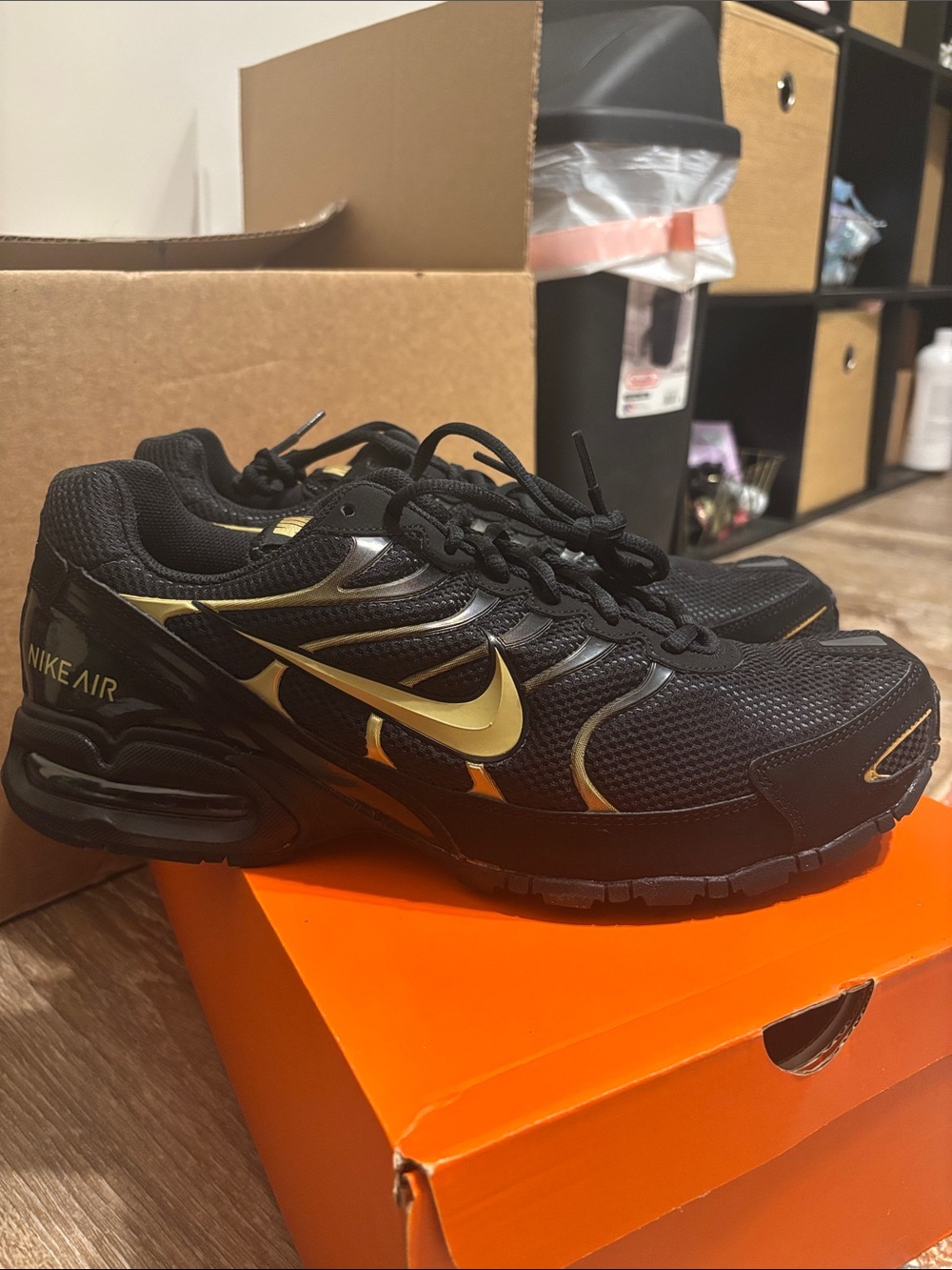 Nike Black and Gold Air Max-Style Running Sneakers